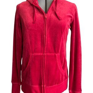 Tek Gear M Red Velour Zip Up Hoodie Soft Comfortable Loungewear Everyday